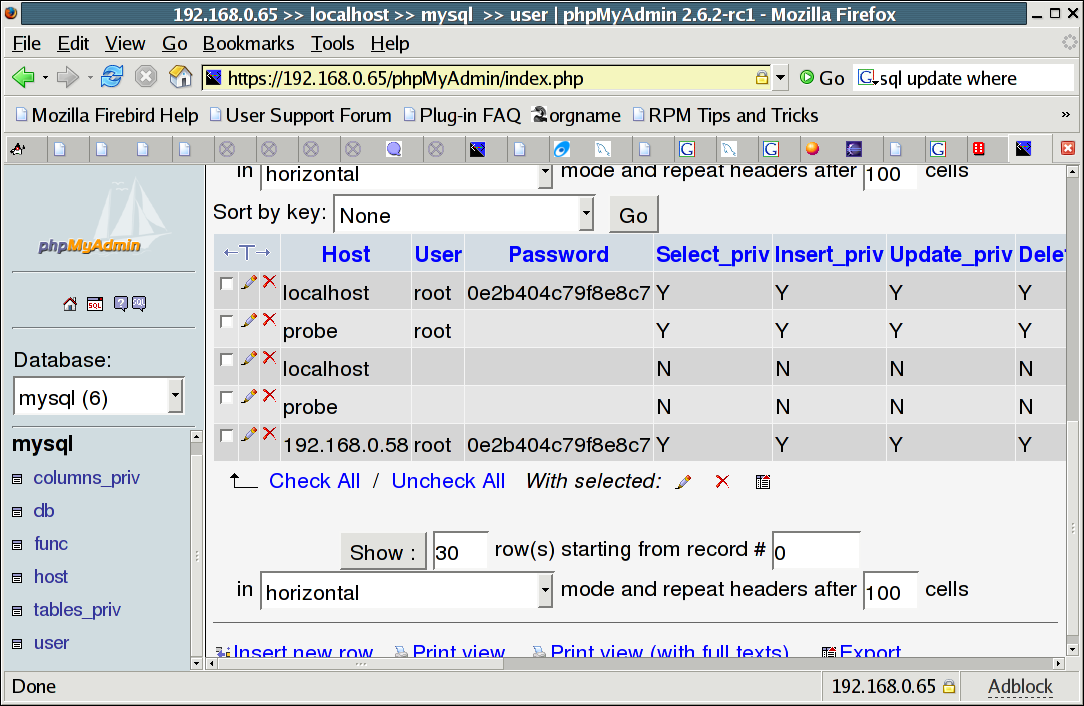 The user Table After Permitting 192.168.0.58 Access
