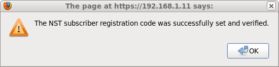 Successful registration message box